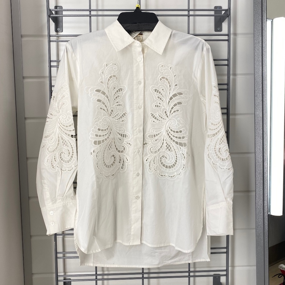 Magaschoni White Long-Sleeve Shirt Blouse Minimalist Classic